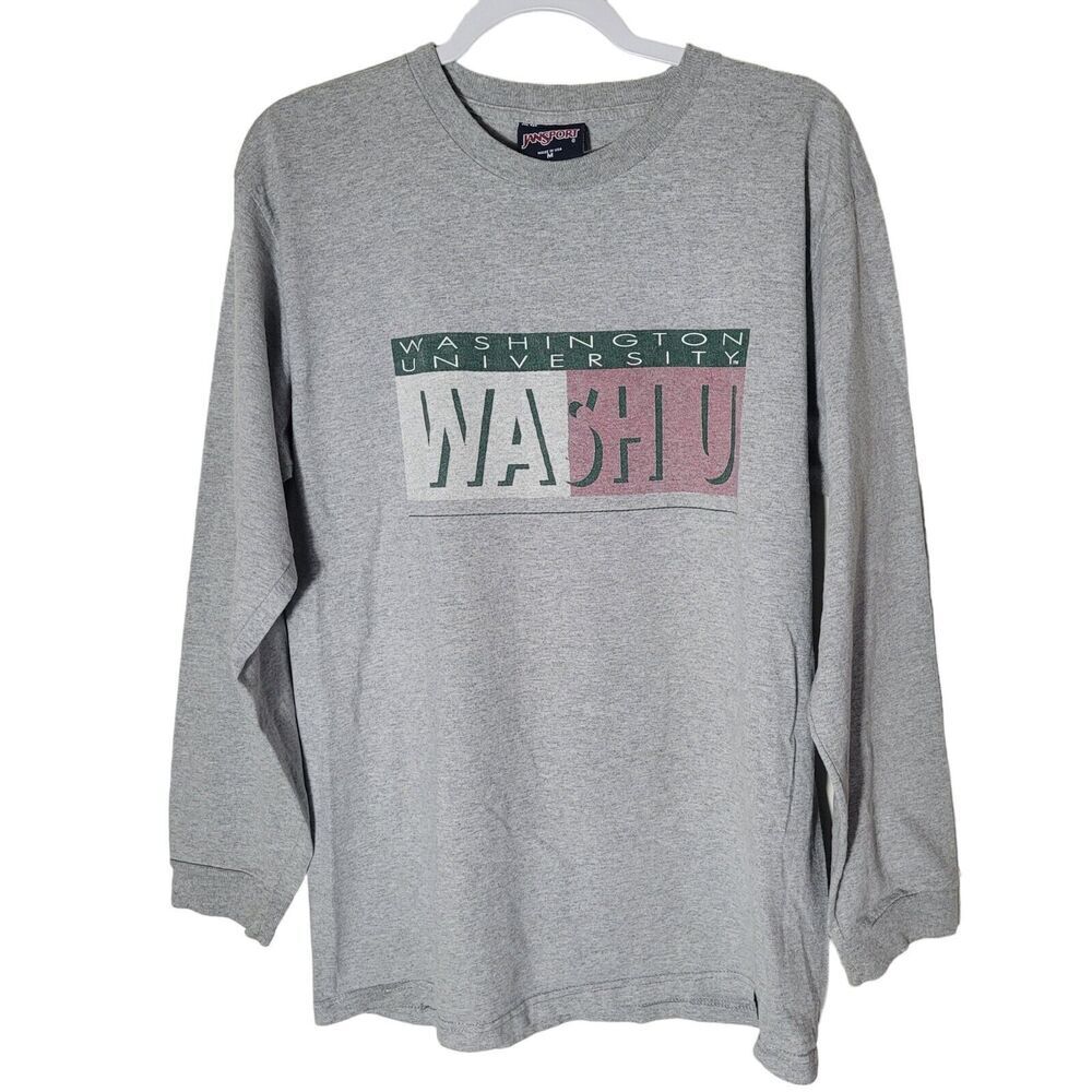 Vintage Jansport Tee Shirt Unisex Medium Gray Washington University Long‎ Sleeve